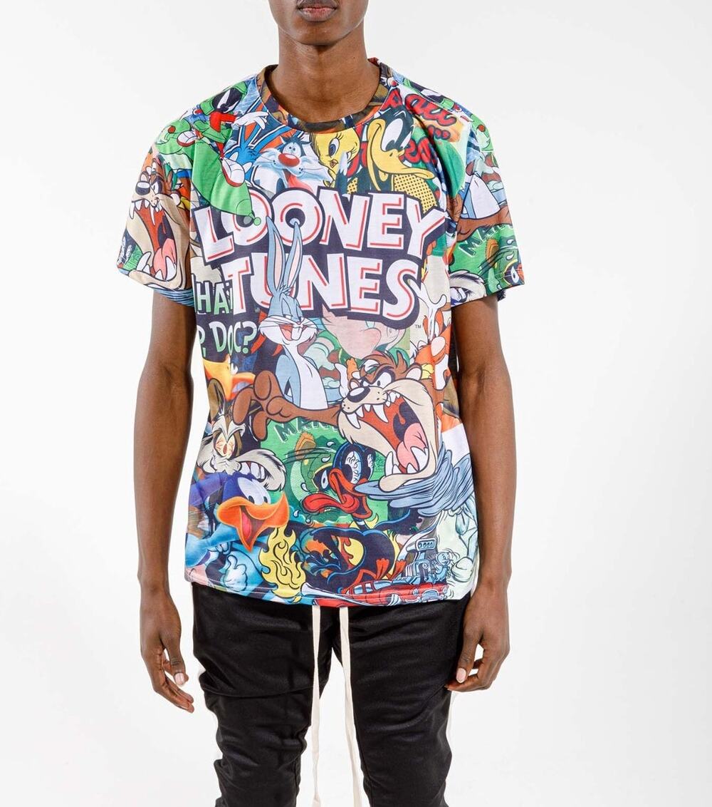 Looney Tunes T Shirt Men's Size L Short Sleeve Characters Busy Polyester